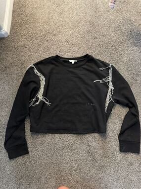 Mainstrip black sweatshirt with rhinestone fringe detailing